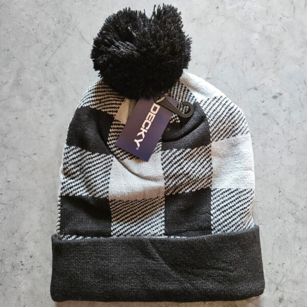 Plaid hat with tag side